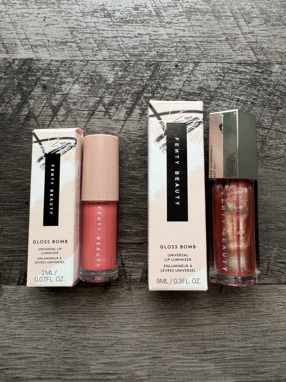 Fenty Beauty Gloss Bomb Gimme Spicy 15 (Full Size) + Fussy 02 (Travel Size)